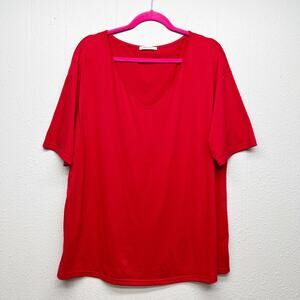 Sherosa Red V-Neck T-Shirt Womens 2XL Minimalist Baselayer Christmas Holiday